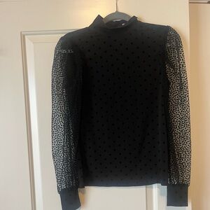 Eva Franco Black Sheer Polka Dot Blouse